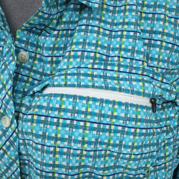 Exofficio Top Womens Large Blue White Plaid Blouse Long Sleeve Vents Pockets - Picture 11 of 16